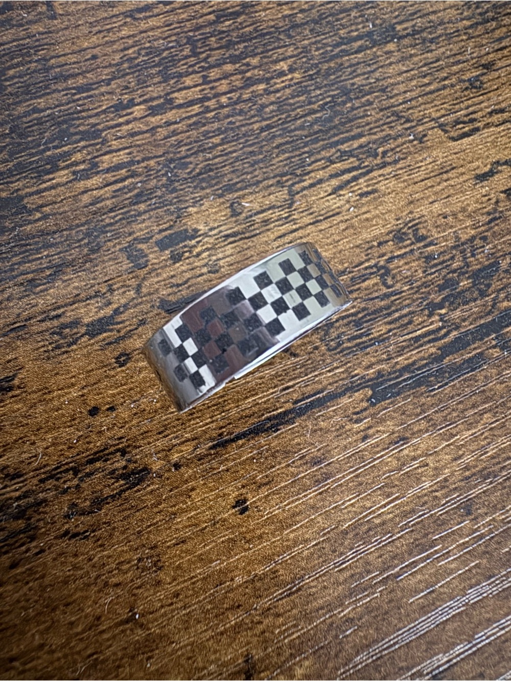 Men's Checker Pattern Stainless Steel Band Ring - Silver